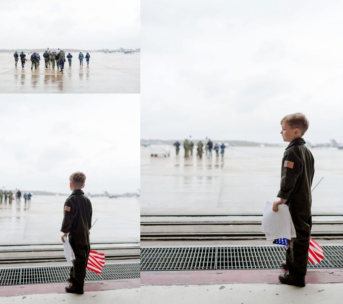 Emotional Rainy Day Navy Pilot Family Homecoming