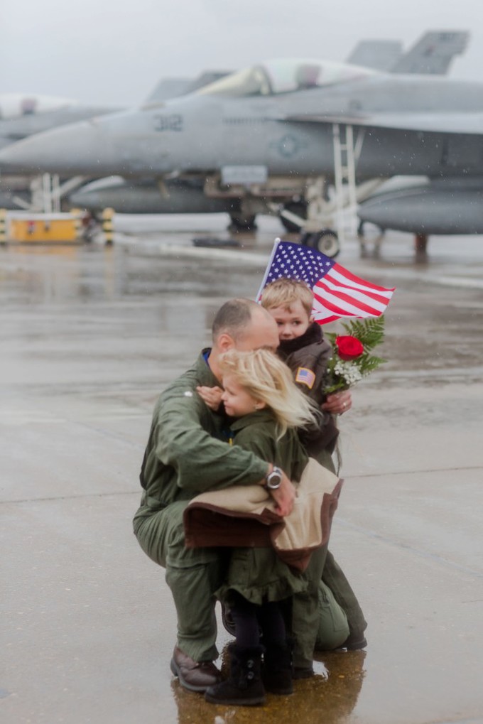 Emotional Rainy Day Navy Pilot Family Homecoming