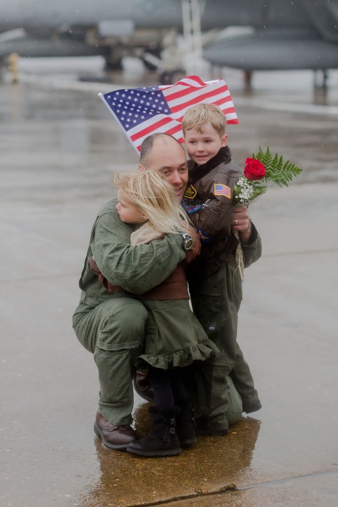 Emotional Rainy Day Navy Pilot Family Homecoming