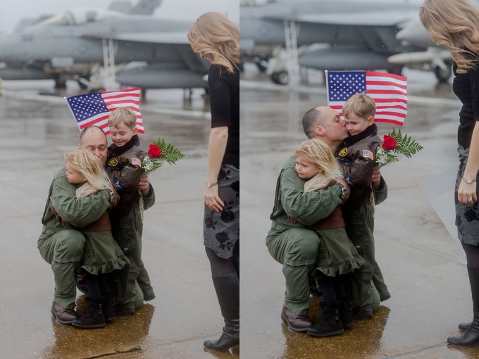 Emotional Rainy Day Navy Pilot Family Homecoming