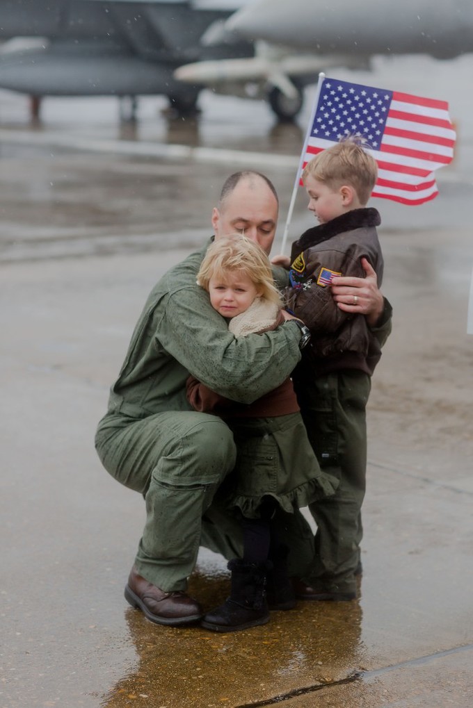 Emotional Rainy Day Navy Pilot Family Homecoming