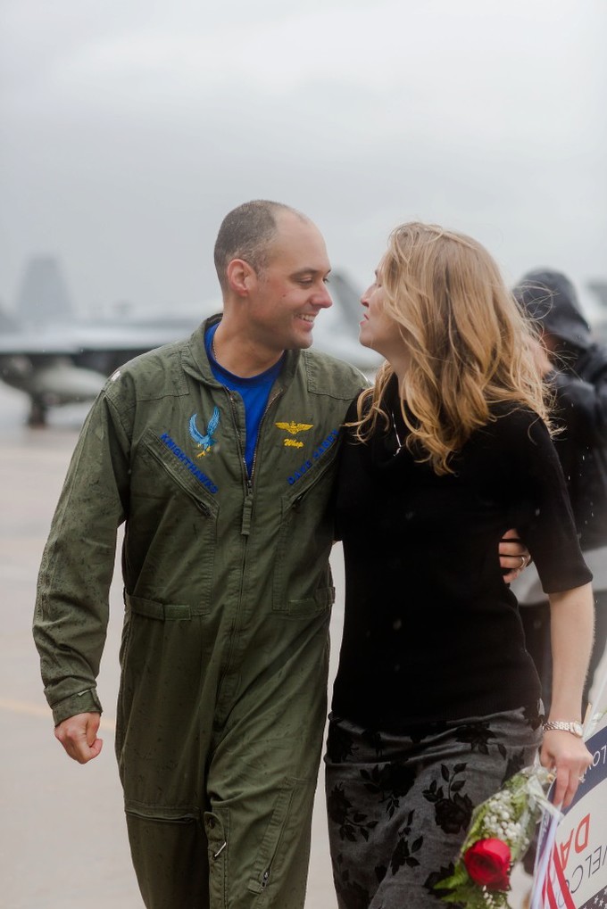 Emotional Rainy Day Navy Pilot Family Homecoming