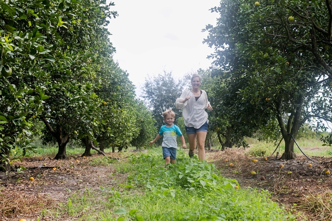 Family day in the orange grove