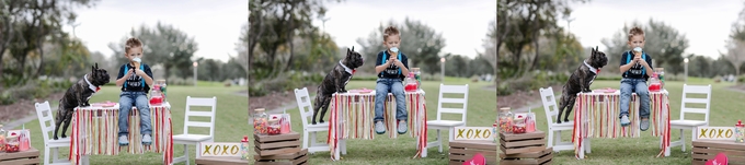 Valentines day candy crush with best buds french bulldog and little boy