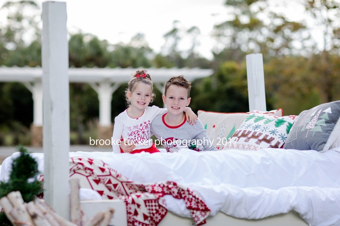 outdoor holiday portraits, holiday pajamas milk and cookies, florida child and family photographer brooke tucker