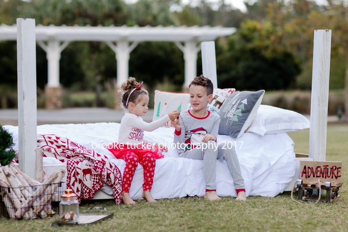 outdoor holiday portraits, holiday pajamas milk and cookies, florida child and family photographer brooke tucker